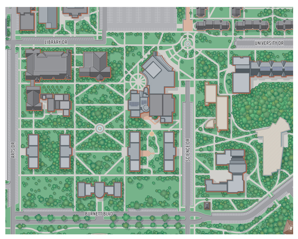 College Map Art Freed-Hardeman University Map Art Henderson Tennessee Map Illustration Map of University